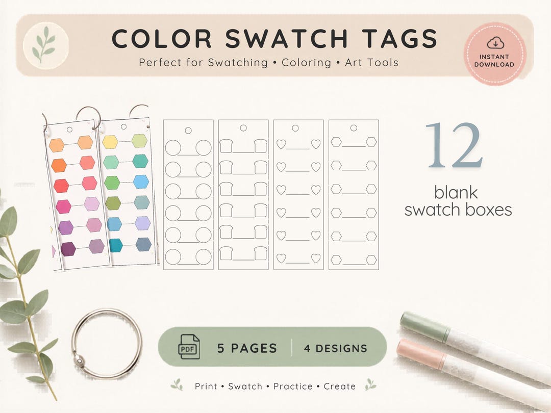 Button Swatch Card Printable Color Swatch Tags Ring Cards A4 Cuttable | Marker Swatch ...