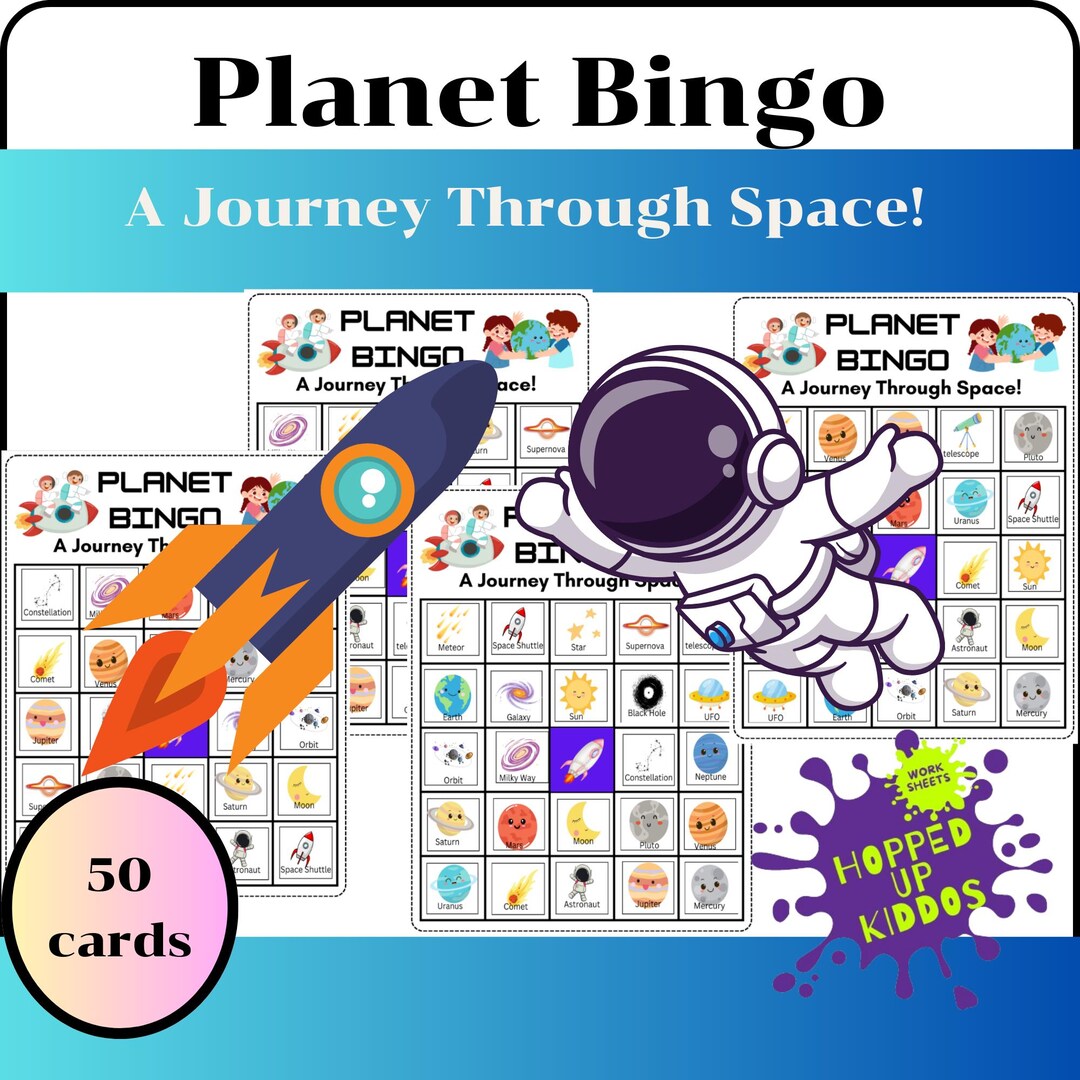 50 Planet Bingo Game Prefilled Cards - A Journey Through Space!, PDF ...