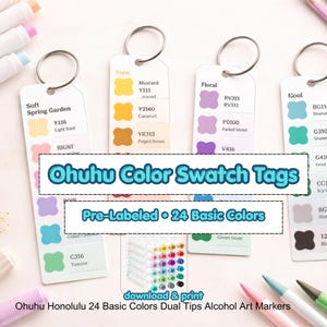 Ohuhu Honolulu 24 Etiquetas de Amostra de Cores Básicas, Tabela de Marcadores Pré-Etiquetada (Download Digital)
