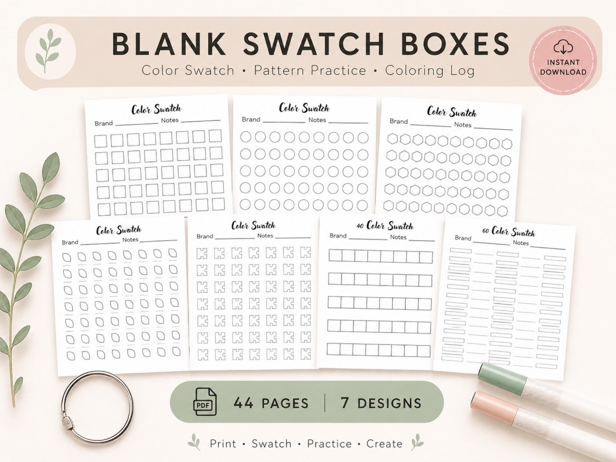 Light Pattern Tracker Color Swatch Log Pattern Practice Bundle Printable | Marker Blending ...