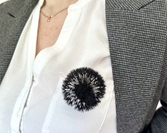 Dandelion brooch, brooch with magnetic clasp, brooch black, silk brooch, black dandelion, flower brooch, jewelery flower, clothing accessory