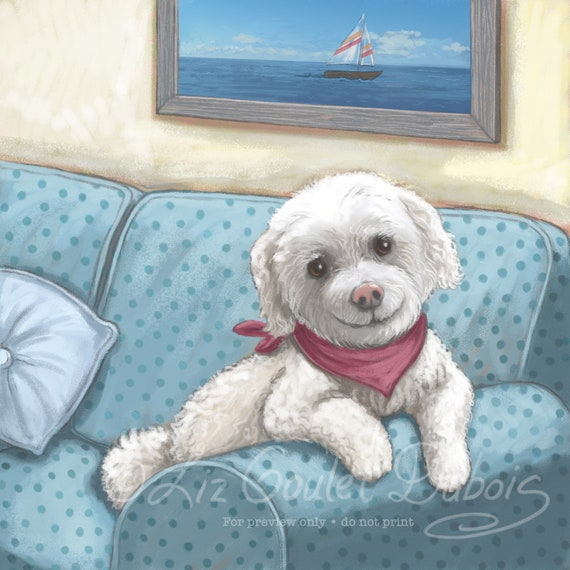 Peek A Boo Bichon Maltese Dog Archival Matted Print Etsy
