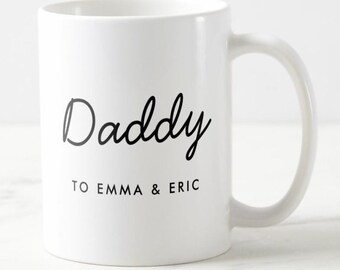 Cadeau fête des pères Mug personnalisé Silhouette de papa avec enfants se tenant la main grand-père beau-père grand-père grand-père parrain, cadeau pour papa