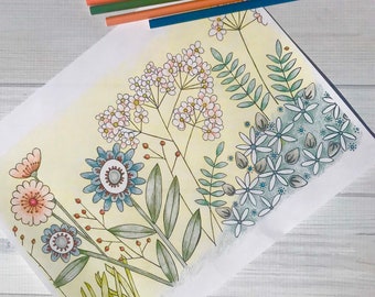 Wildflowers Greeting Card Download and Print Coloring Page