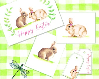 Watercolor Bunnies Easter Package Printable Download