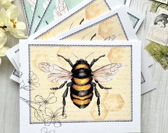 French Bee Bumblebee  Note Cards Stationery, Boxed Set of 6