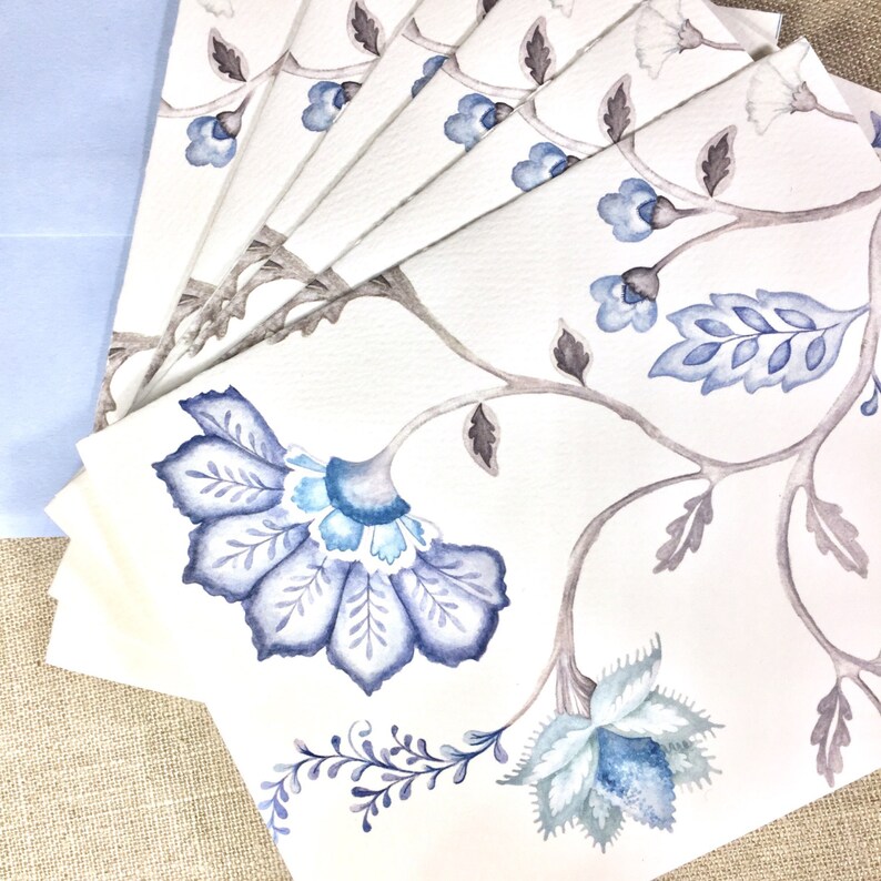 Blue Jacobean Note Cards, Set of 6 image 3