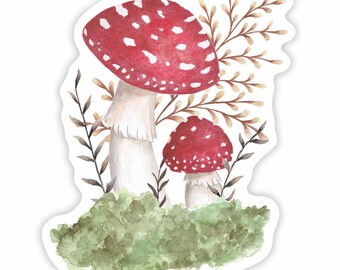 Red Spotted Woodland Mushroom Vinyl Sticker