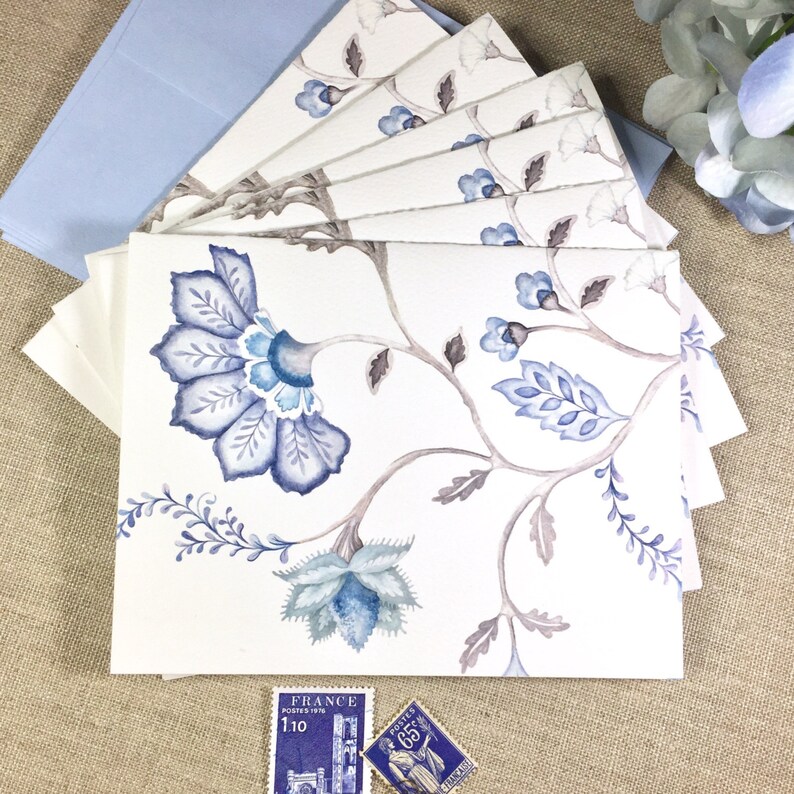 Blue Jacobean Note Cards, Set of 6 image 1