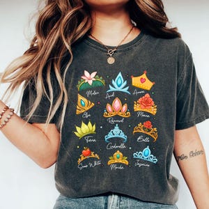 Comfort Color® Disney Princess Crown Shirt, Disneyworld Shirt, Cinderella Belle Rapunzel Ariel Snow White Disney Girl Trip Shirt