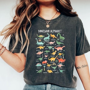 Dinosaurs Alphabet Shirt, Dino Identification Gift, Types Of Dinosaurs Alphabet, School Party Outfit, Dinosaur Lover, Dinosaur Kids Shirt