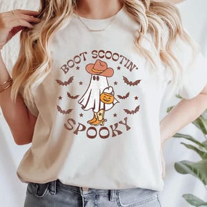 Boot Scootin Spooky Shirt, Cute Halloween Shirt, Western Halloween Tshirt, Cowboy Ghost Gift, Spooky Season Gift, Spooky T-Shirt