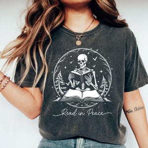 Read in Peace Shirt, Skeleton Book Shirt, Skeleton Reading t-shirt, Book Lover Halloween, iprintasty Halloween, Bookish Halloween shirt