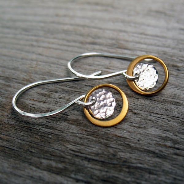 Mixed Metal Halo Earrings, Gold & Silver, Dainty Jewelry for Her