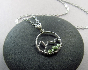 Peridot Mountain Necklace, Mountain Range Necklace, August Birthstone, Nature Lover Necklace, Sterling Silver