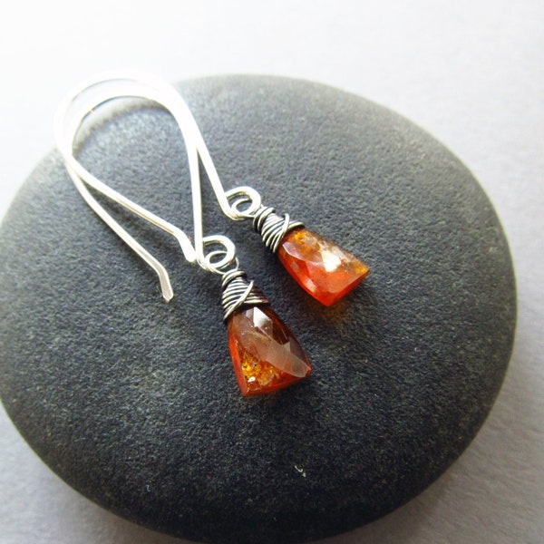 Orange Kyanite Earrings, Sterling Silver, Stocking Stuffer Gift for Her