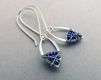 Blue Lapis Petal Earrings, Sterling Silver, Lightweight, Everyday Jewelry