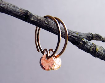 Tiny Rose Gold Filled Coin Earrings: Hammered Minimalist Style