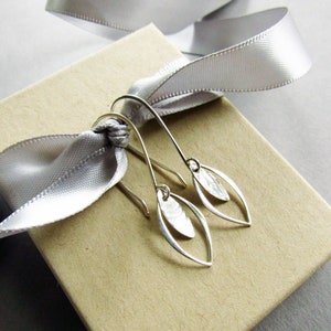 Sterling Silver Leaf Earrings, Elegant Lightweight Earrings, Gift for Her image 1