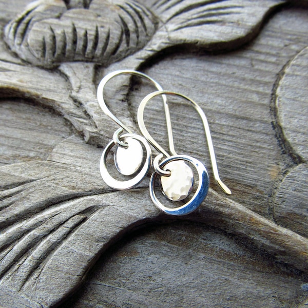 Sterling Silver Halo Earrings, Small Circles, Dainty Jewelry Gift for Her, Lightweight, Casual Style