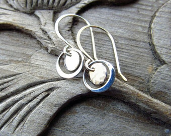 Sterling Silver Halo Earrings, Small Circles, Dainty Jewelry Gift for Her, Lightweight, Casual Style