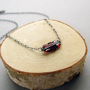 16" Stacked Garnet Bar Necklace, Sterling Silver, January Birthstone Gift for Her