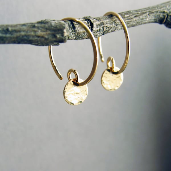 Tiny Gold Coin Earrings, 14kt Gold Fill, Dainty Jewelry, Minimalist Style, Gift for Her