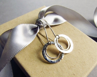 Silver Double Circle Earrings, Everyday Jewelry, Minimalist, Lightweight