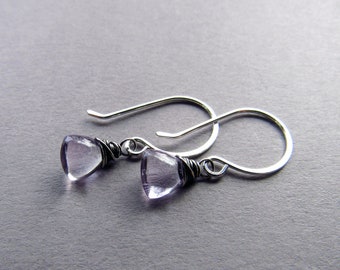 Amethyst Triangle Drop Earrings, Sterling Silver, February Birthstone, Everyday Jewelry