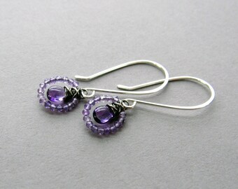 Elegant Amethyst Drop Earrings, February Birthstone Jewelry, Sterling Silver