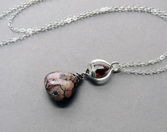 Andalusite & Bird's Eye Jasper Pendant Necklace, Sterling Silver, Natural Stone Jewelry