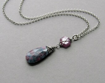 Pink Sapphire & Ruby Kyanite Necklace, Natural Gemstone Jewelry, Gift for Her