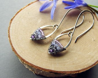 Lavender Gemstone Petal Earrings, Sterling Silver, Amethyst, Tanzanite, Gift for Her