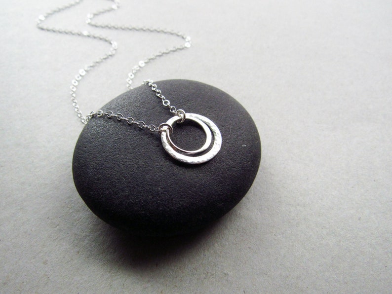 Silver Double Circle Necklace, Minimalist Sterling Silver Necklace, Everyday Necklace image 4