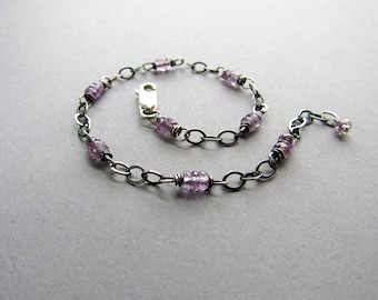 Amethyst Link Bracelet, Sterling Silver, February Birthstone, Dainty Gemstone Jewelry