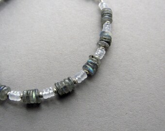 Gemstone Bracelet, Labradorite & Blue Chalcedony, Sterling Silver, Gift for Her