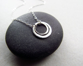 Silver Double Circle Necklace, Minimalist Sterling Silver Necklace, Everyday Necklace