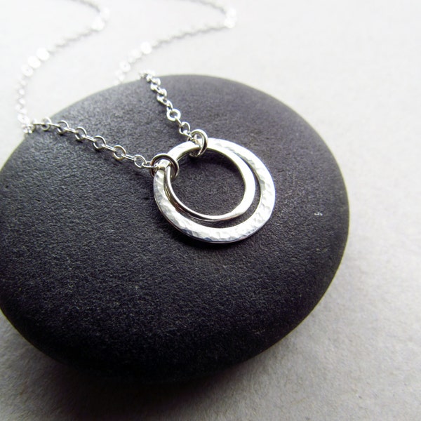 Silver Double Circle Necklace, Minimalist Sterling Silver Necklace, Everyday Necklace