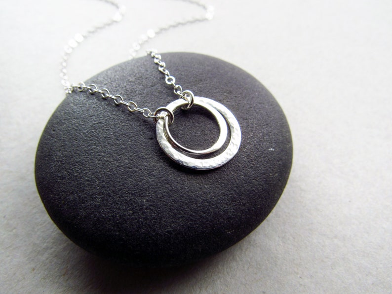 Silver Double Circle Necklace, Minimalist Sterling Silver Necklace, Everyday Necklace image 1