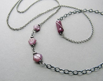 Pink Sapphire Asymmetric Necklace, Layering Jewelry, Natural Gemstone