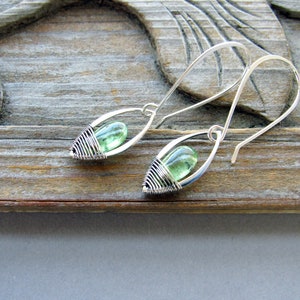 Green Kyanite Leaf Earrings, Sterling Silver, Lightweight, Everyday Style, Dainty Jewelry