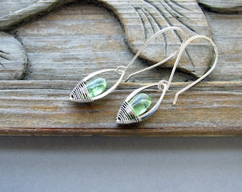 Green Kyanite Leaf Earrings, Sterling Silver, Lightweight, Everyday Style, Dainty Jewelry