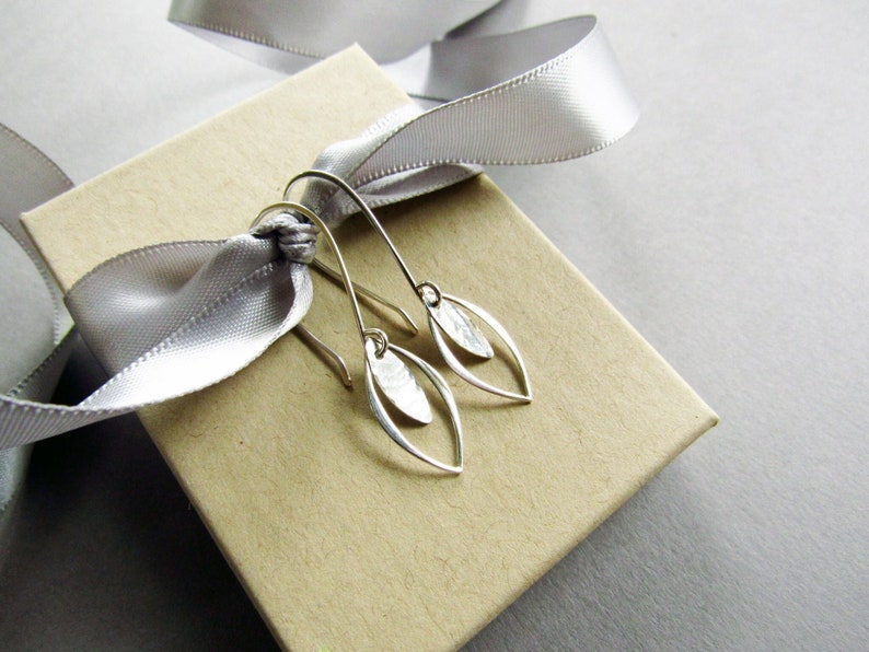 Sterling Silver Leaf Earrings, Elegant Lightweight Earrings, Gift for Her image 1