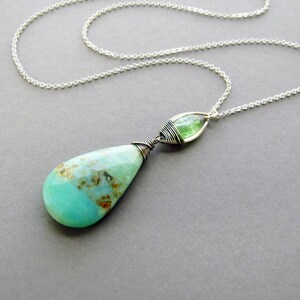 Peruvian Opal & Green Kyanite Pendant Necklace, Sterling Silver, Gift for Mom, Boho Jewelry