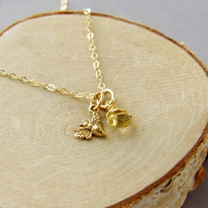 Tiny Honey Bee & Citrine Charm Necklace, 14k Gold Fill and Bronze
