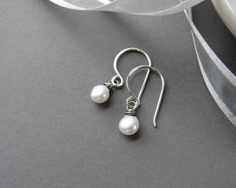 Tiny Coin Pearl Earrings; Silver or Gold Fill; Minimalist Style
