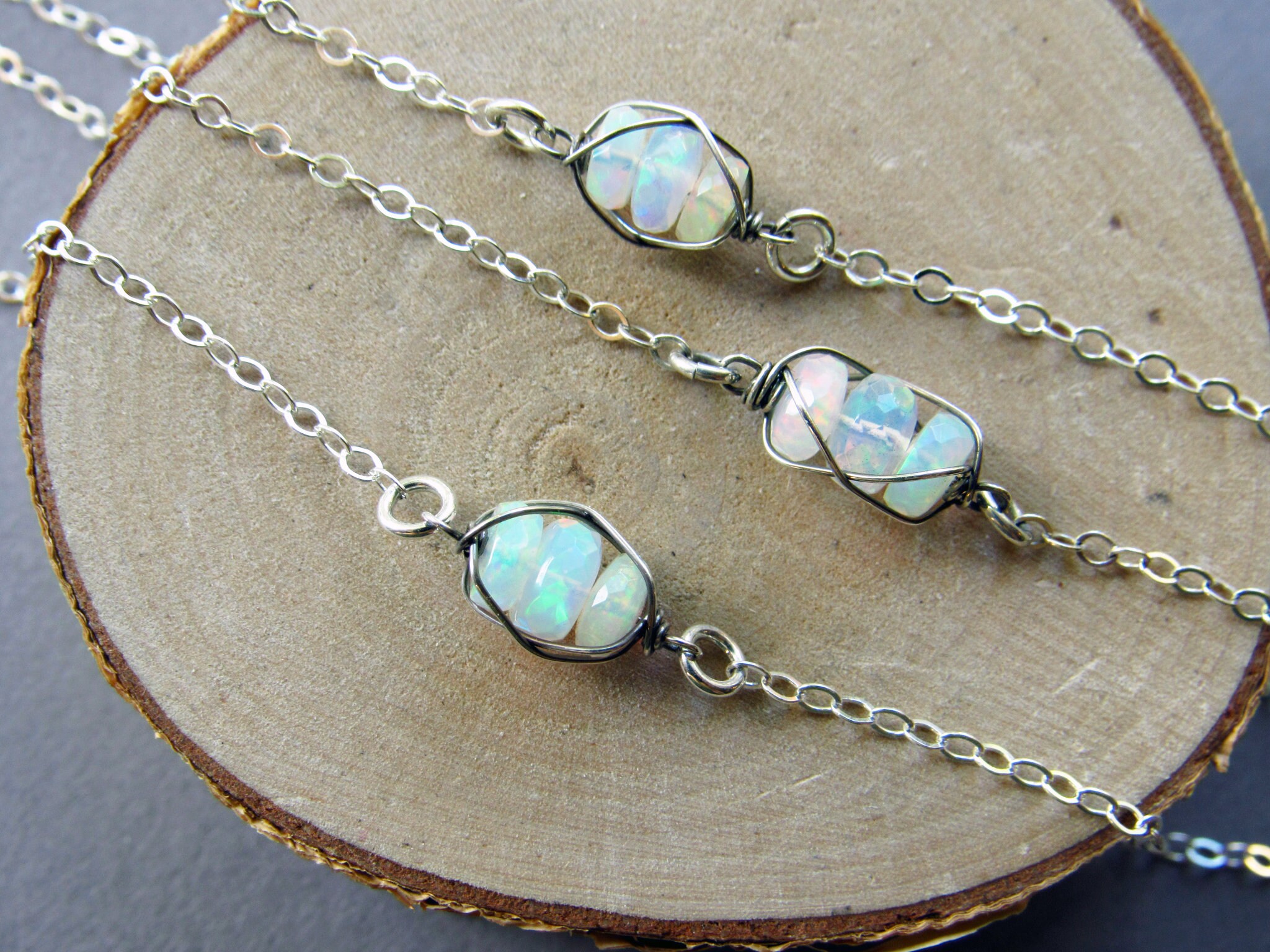 Dainty Opal Layering Necklace Sterling Silver Etsy