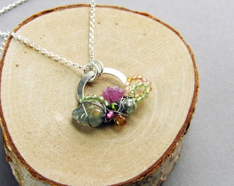 Gemstone Garden Necklace #2, Sterling Silver, Gift for Mom, Spring Jewelry