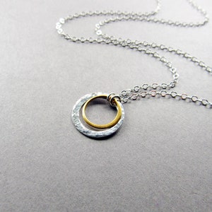 Mixed Metal Double Circle Necklace, Silver and Gold, Minimalist, Everyday Style, Gift for Her image 6