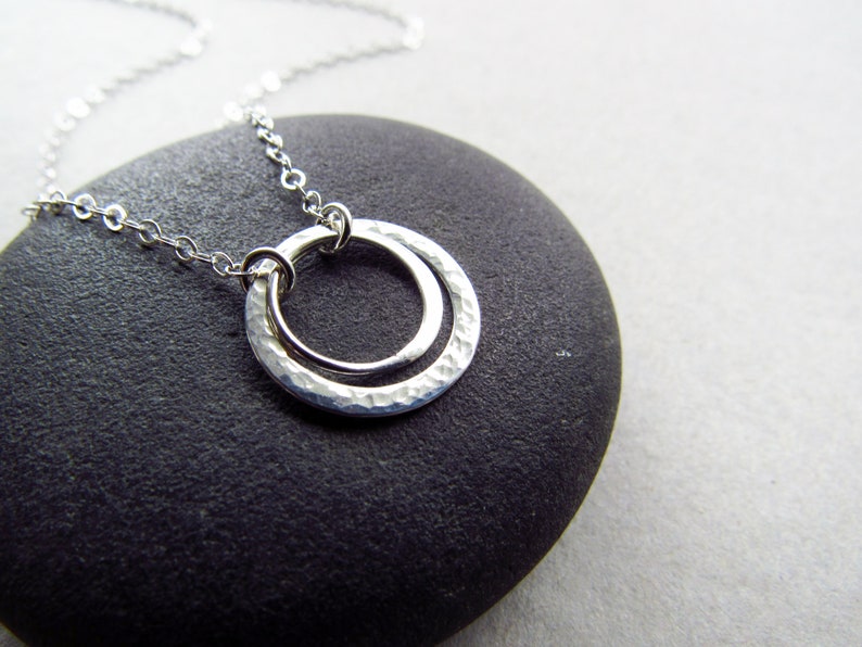 Silver Double Circle Necklace, Minimalist Sterling Silver Necklace, Everyday Necklace image 6